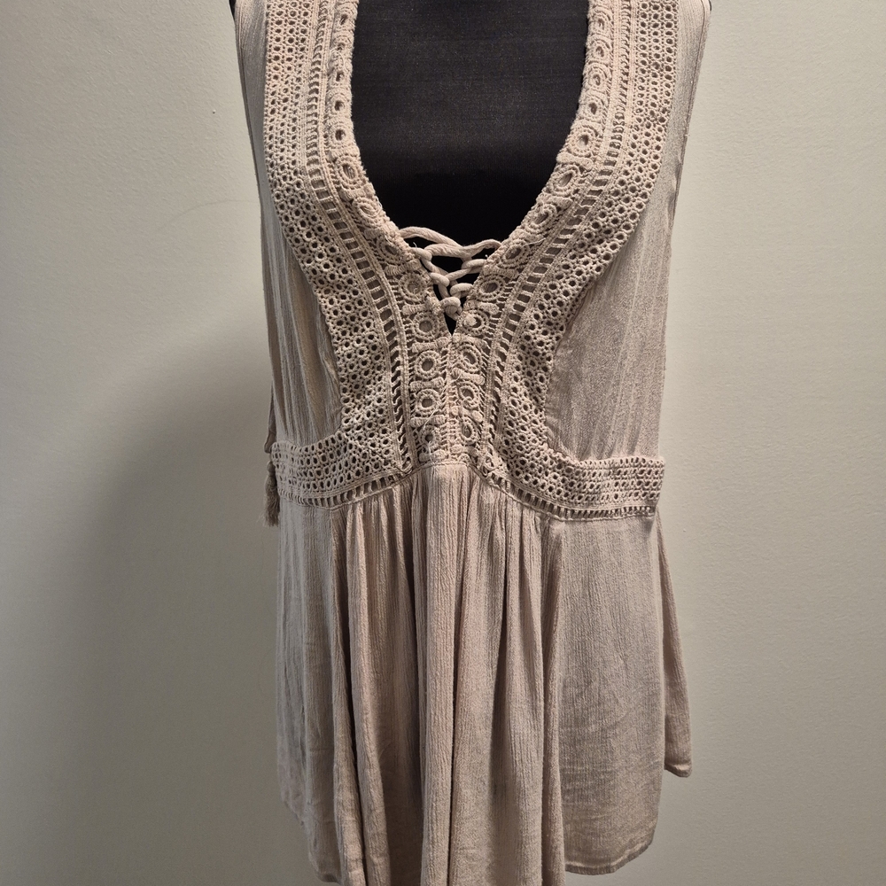 Torrid Taupe Crochet Lace-Up Blouse